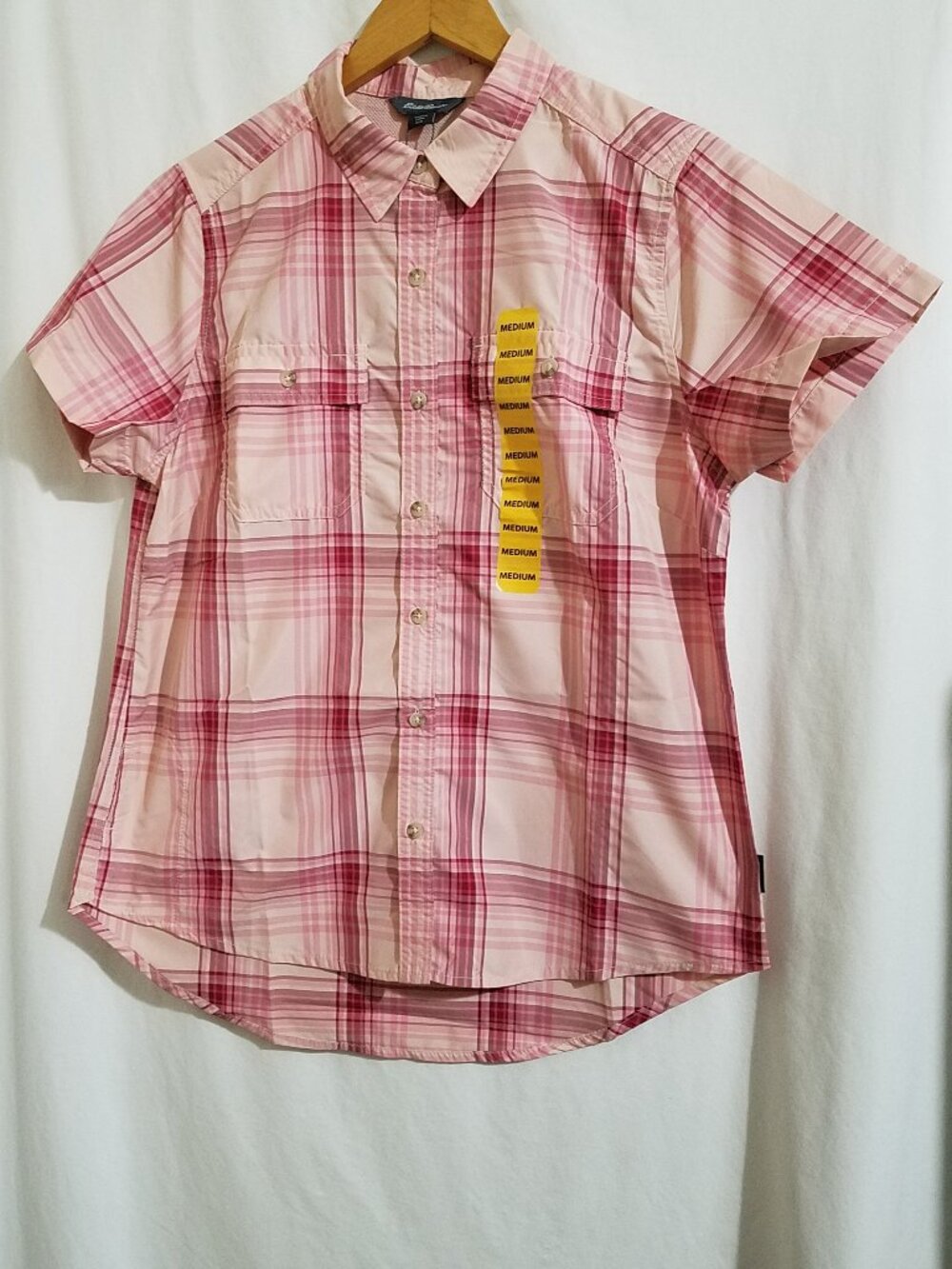 Eddie Bauer Adventure Shirt | Medium | NWT | Peach Starling Plaid